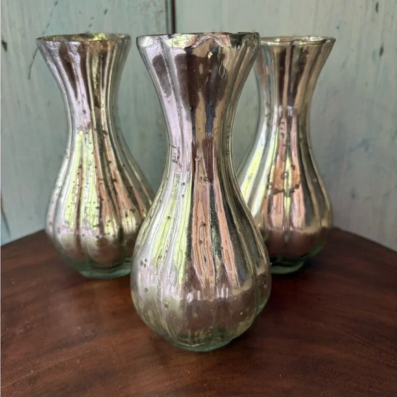 (3) Pretty Silver Mercury Glass Vases Set - Picture 8 of 13